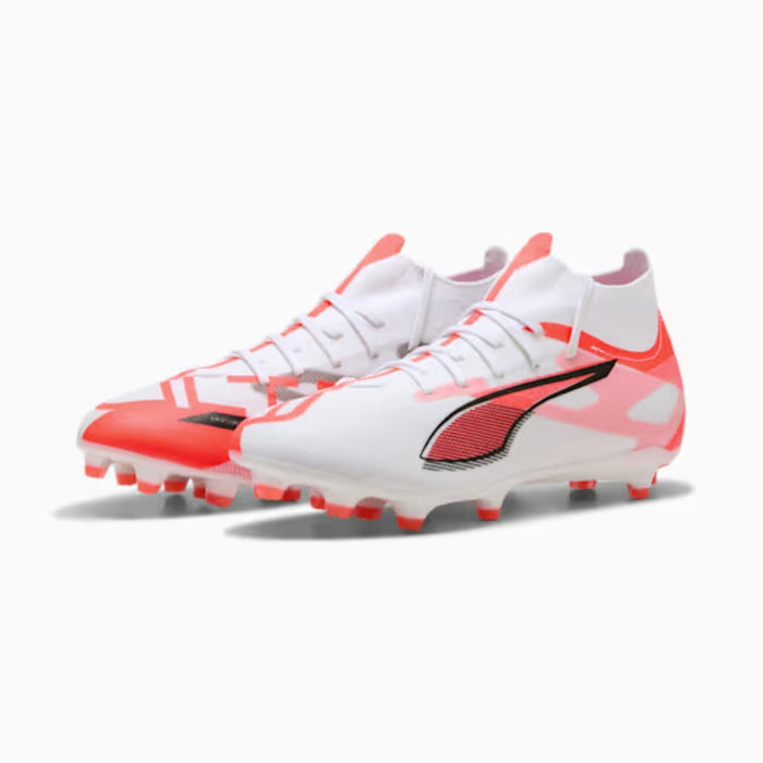 Puma Ultra 5 Match+ FG/AG Football Boots (White/Black/Glowing Red)