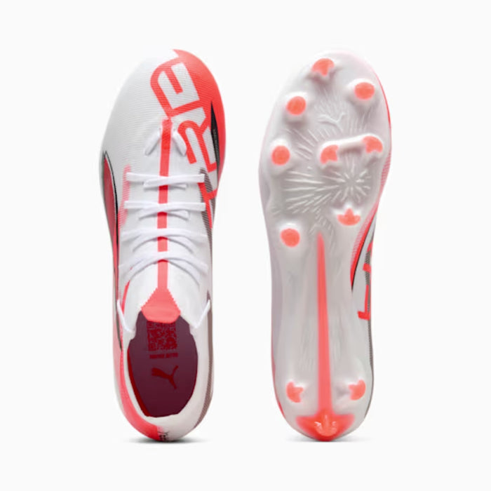 Puma Ultra 5 Match+ FG/AG Football Boots (White/Black/Glowing Red)