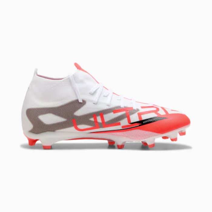 Puma Ultra 5 Match+ FG/AG Football Boots (White/Black/Glowing Red)