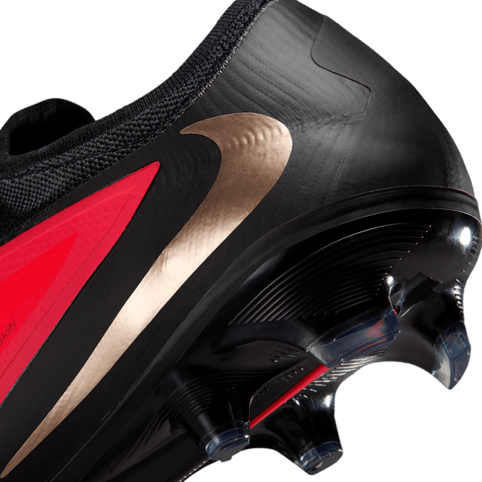 Nike Phantom 6 Low Pro FG football boot in bright crimson, blur and black - close-up detail