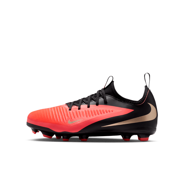 Nike Jr. Phantom 6 Low Academy FG/MG junior football boot in bright crimson, blur and black - inner side