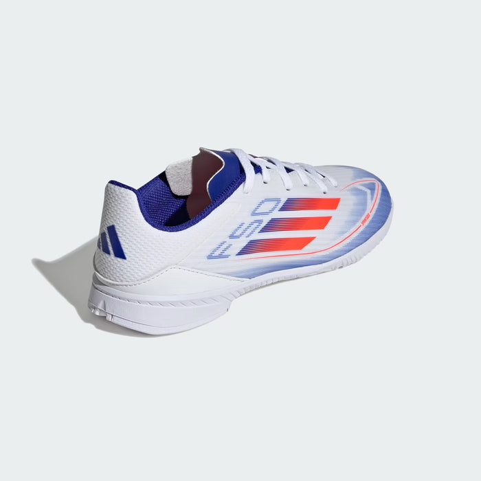 Adidas F50 League Indoor Jnr Football Shoes (White/Solar Red/Lucid Blue)