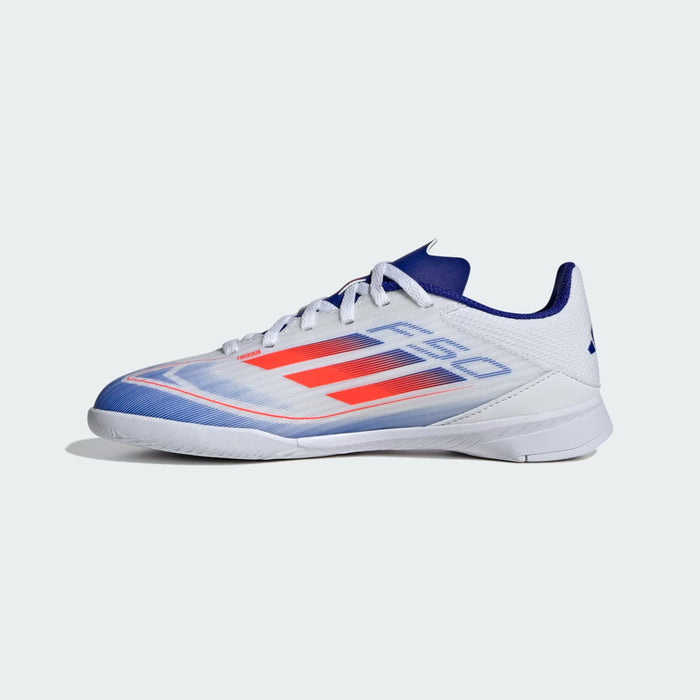 Adidas F50 League Indoor Jnr Football Shoes (White/Solar Red/Lucid Blue)