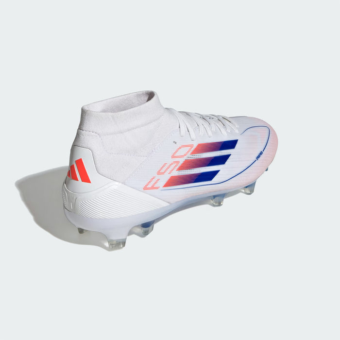 Adidas F50 Pro Mid-Cut FG Womens Football Boots (White/Lucid Blue/Solar Red)