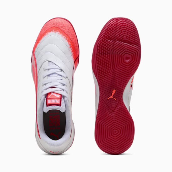 Puma Ibero IV IN Football Shoes (White/Glowing Red/Dark Crimson)