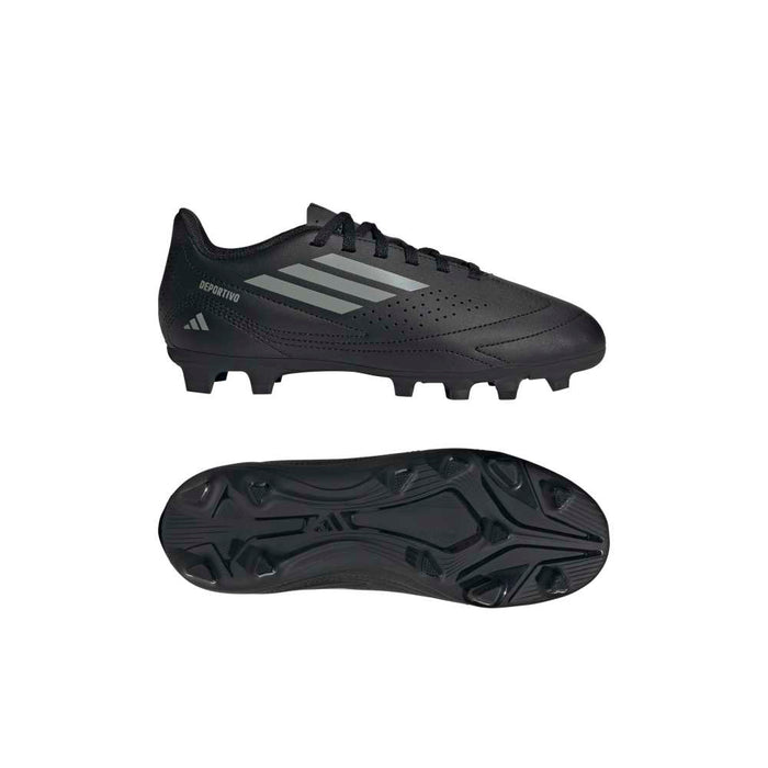 adidas Deportivo III FxG junior football boot in black and grey - side and sole angle
