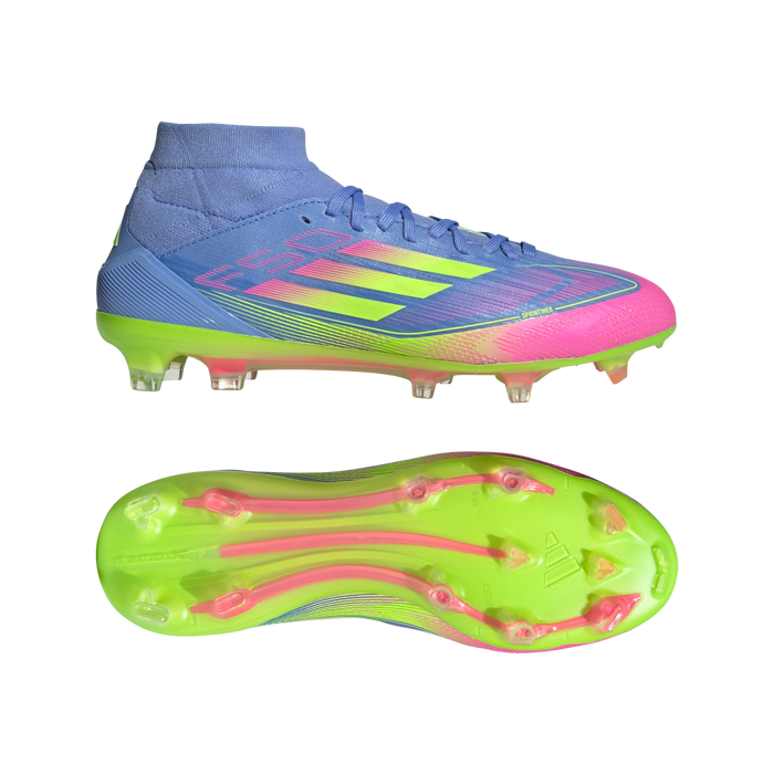 Adidas F50 Pro Mid-Cut FG Womens Football Boots (Blue Fusion/Lucid Lemon/Lucid Pink)