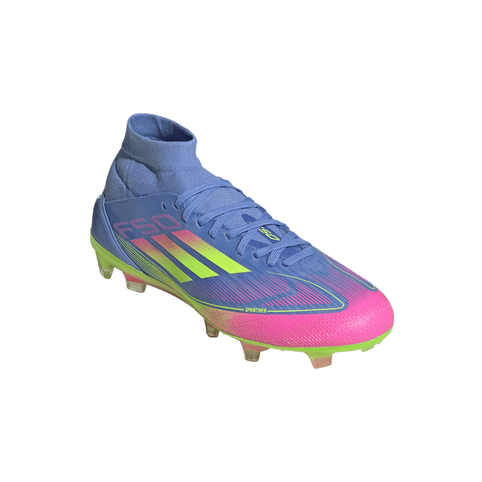 Adidas F50 Pro Mid-Cut FG Womens Football Boots (Blue Fusion/Lucid Lemon/Lucid Pink)