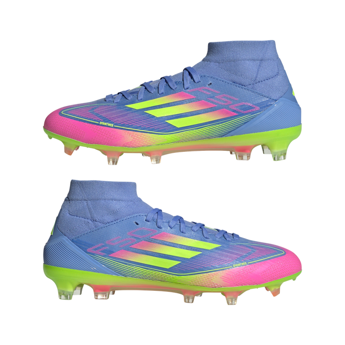 Adidas F50 Pro Mid-Cut FG Womens Football Boots (Blue Fusion/Lucid Lemon/Lucid Pink)