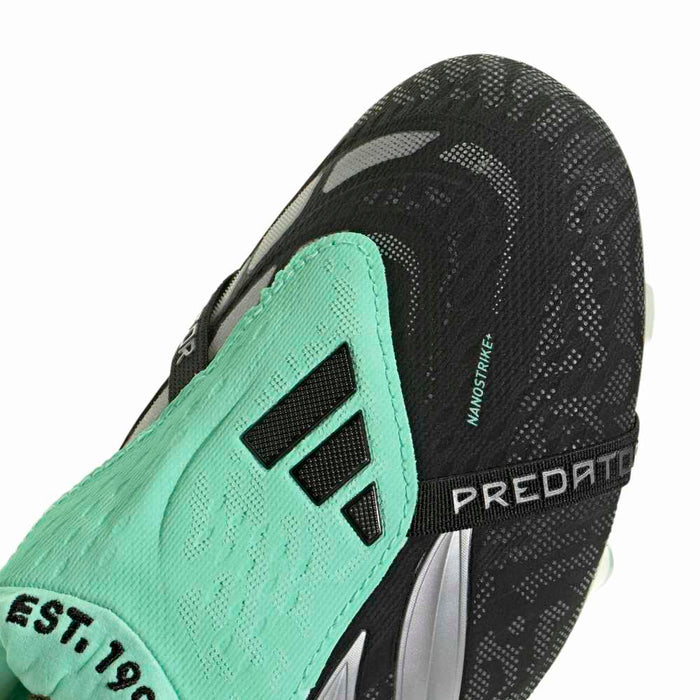 adidas Predator Elite Fold-Over Tongue FG football boot in core black, silver metallic and pulse mint