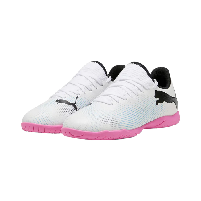 Puma Future 7 Play IT Jnr Indoor Football Shoes (White/Black/Poison Pink)