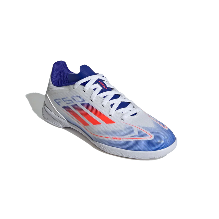 Adidas F50 League Indoor Jnr Football Shoes (White/Solar Red/Lucid Blue)