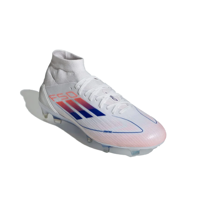 Adidas F50 Pro Mid-Cut FG Womens Football Boots (White/Lucid Blue/Solar Red)