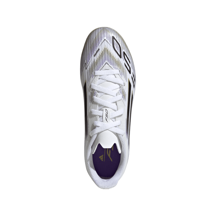 Adidas F50 League FG/MG Jnr Football Boots (White/Black/Metallic Gold)