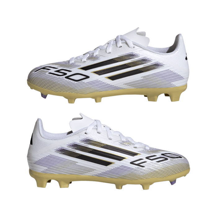 Adidas F50 League FG/MG Jnr Football Boots (White/Black/Metallic Gold)