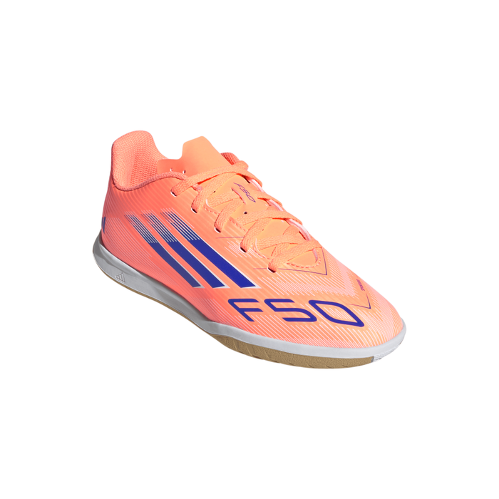 Adidas F50 League Jnr Indoor Football Shoes (Beam Orange/Lucid Blue/White)