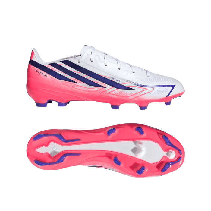 Adidas F50 Hyperfast League FG Football Boots (White / Solar Purple / Solar Turbo)