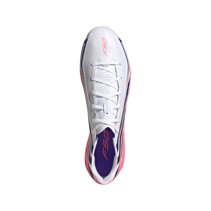 Adidas F50 Hyperfast League FG Football Boots (White / Solar Purple / Solar Turbo)