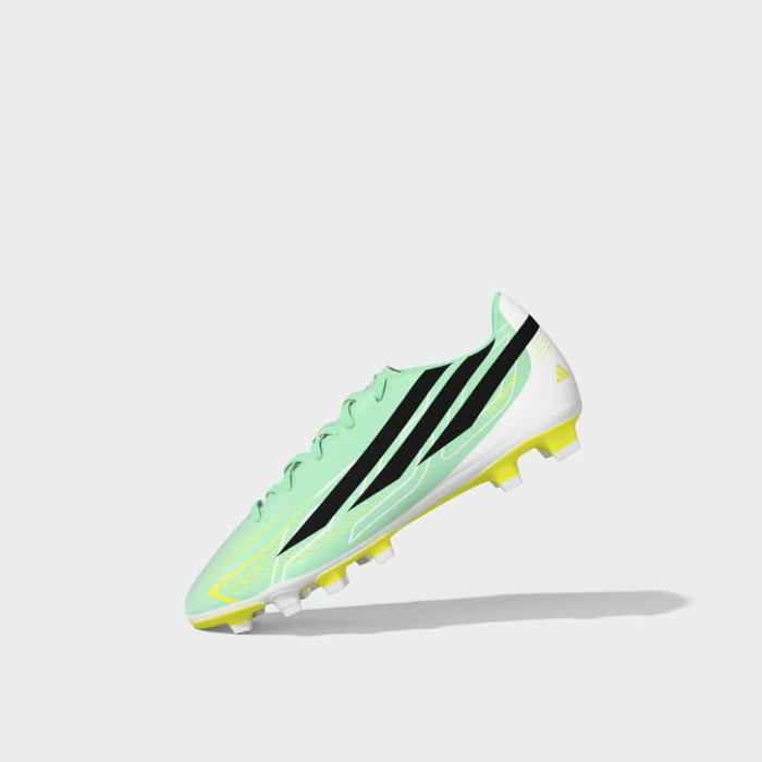 adidas F50 Hyperfast Club FG/MG junior football boot in Pulse Mint, Night Navy and Solar Lemon