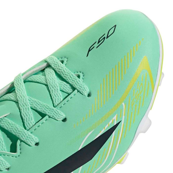 Adidas F50 Hyperfast Club FG/MG Junior Football Boots (Pulse Mint/Night Navy/Solar Lemon)