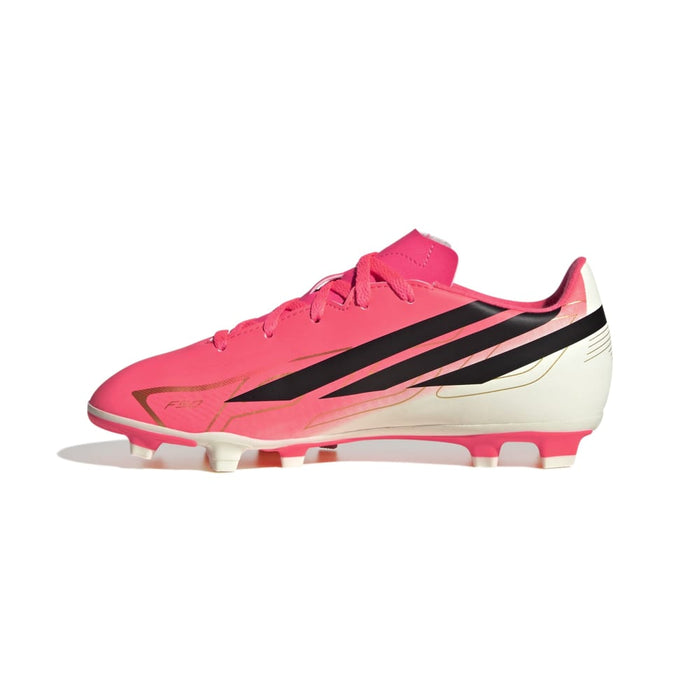adidas F50 Hyperfast Club FG/MG junior football boot in solar turbo, black and gold - inner side profile