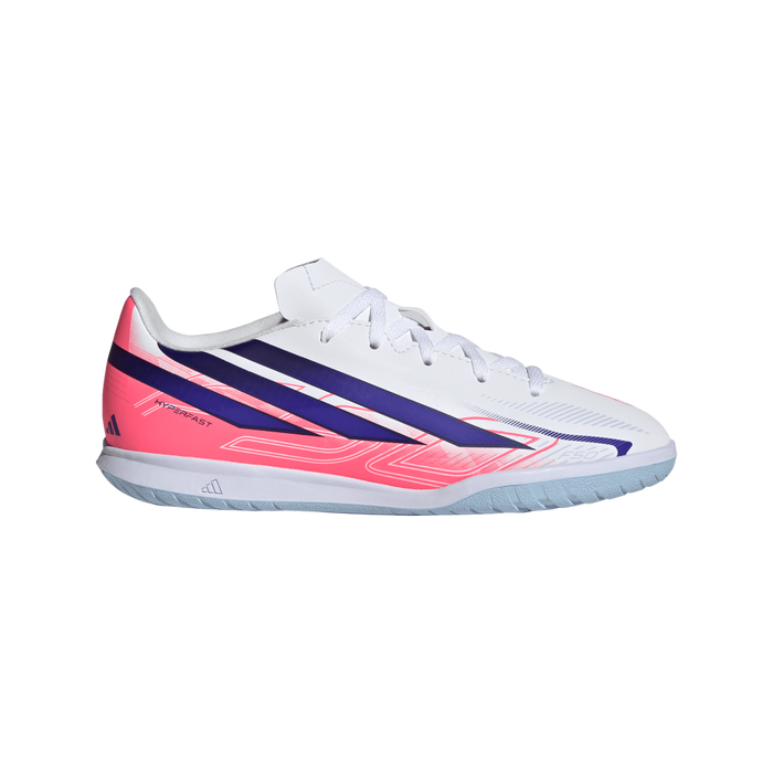 Adidas F50 Hyperfast Club Indoor Jnr Football Shoes (White / Solar Purple / Solar Turbo)