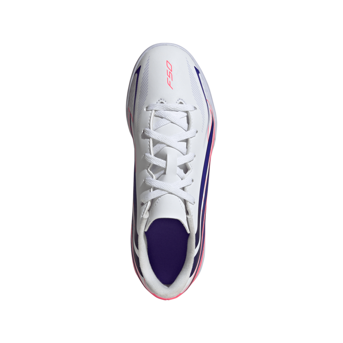 Adidas F50 Hyperfast Club Indoor Jnr Football Shoes (White / Solar Purple / Solar Turbo)