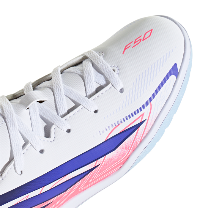 Adidas F50 Hyperfast Club Indoor Jnr Football Shoes (White / Solar Purple / Solar Turbo)