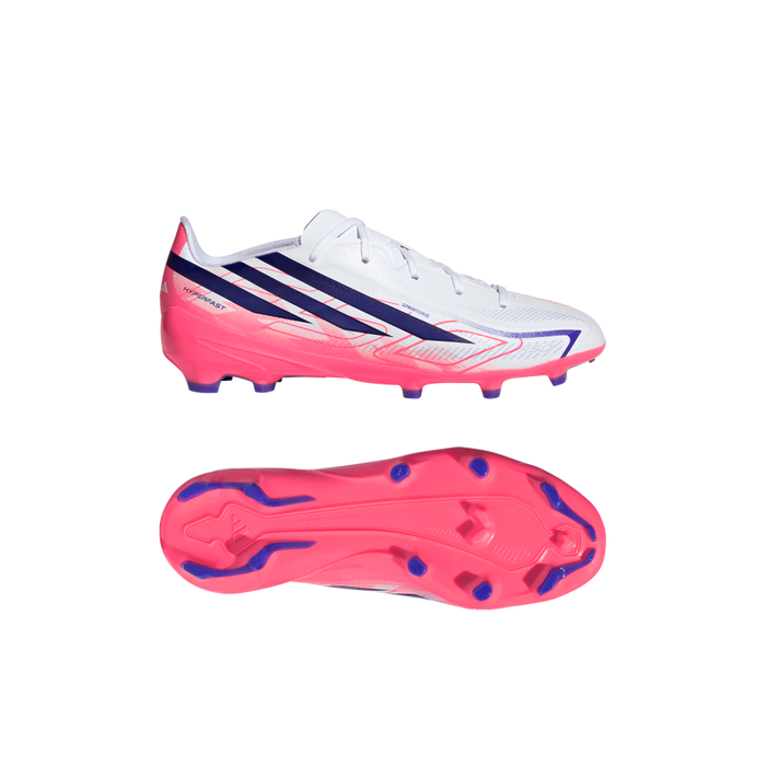 Adidas F50 Hyperfast League FG Jnr Football Boots (White / Solar Purple / Solar Turbo)