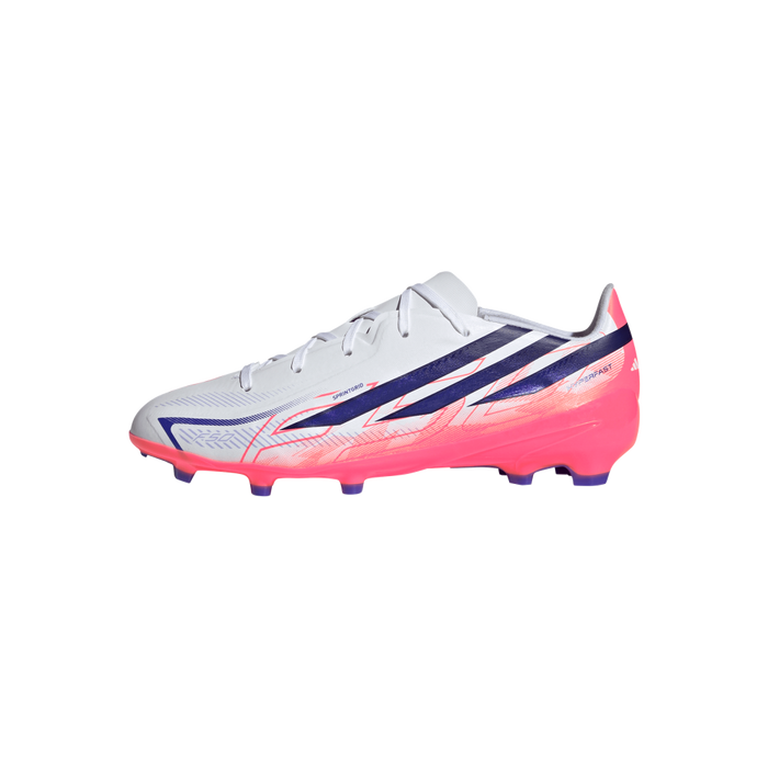 Adidas F50 Hyperfast League FG Jnr Football Boots (White / Solar Purple / Solar Turbo)