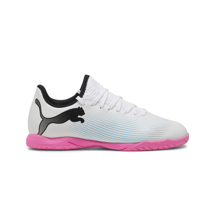 Puma Future 7 Play IT Jnr Indoor Football Shoes (White/Black/Poison Pink)