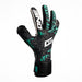 The One Glove OG1 Mentality Monster goalkeeper glove in black and teal, angled backhand view
