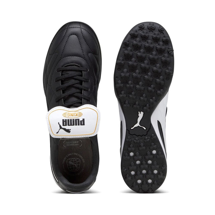 Puma King Top TT Turf Football Shoes (Black/White/Gold)