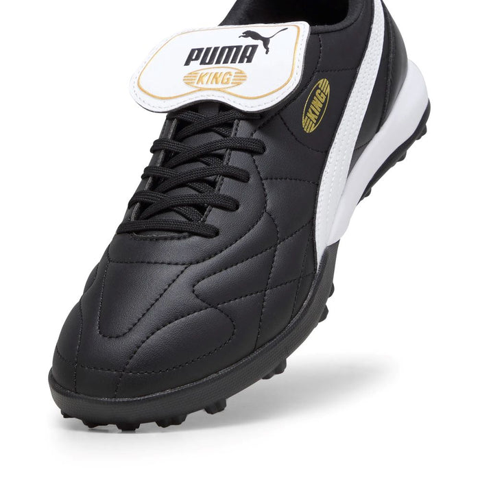 Puma King Top TT Turf Football Shoes (Black/White/Gold)